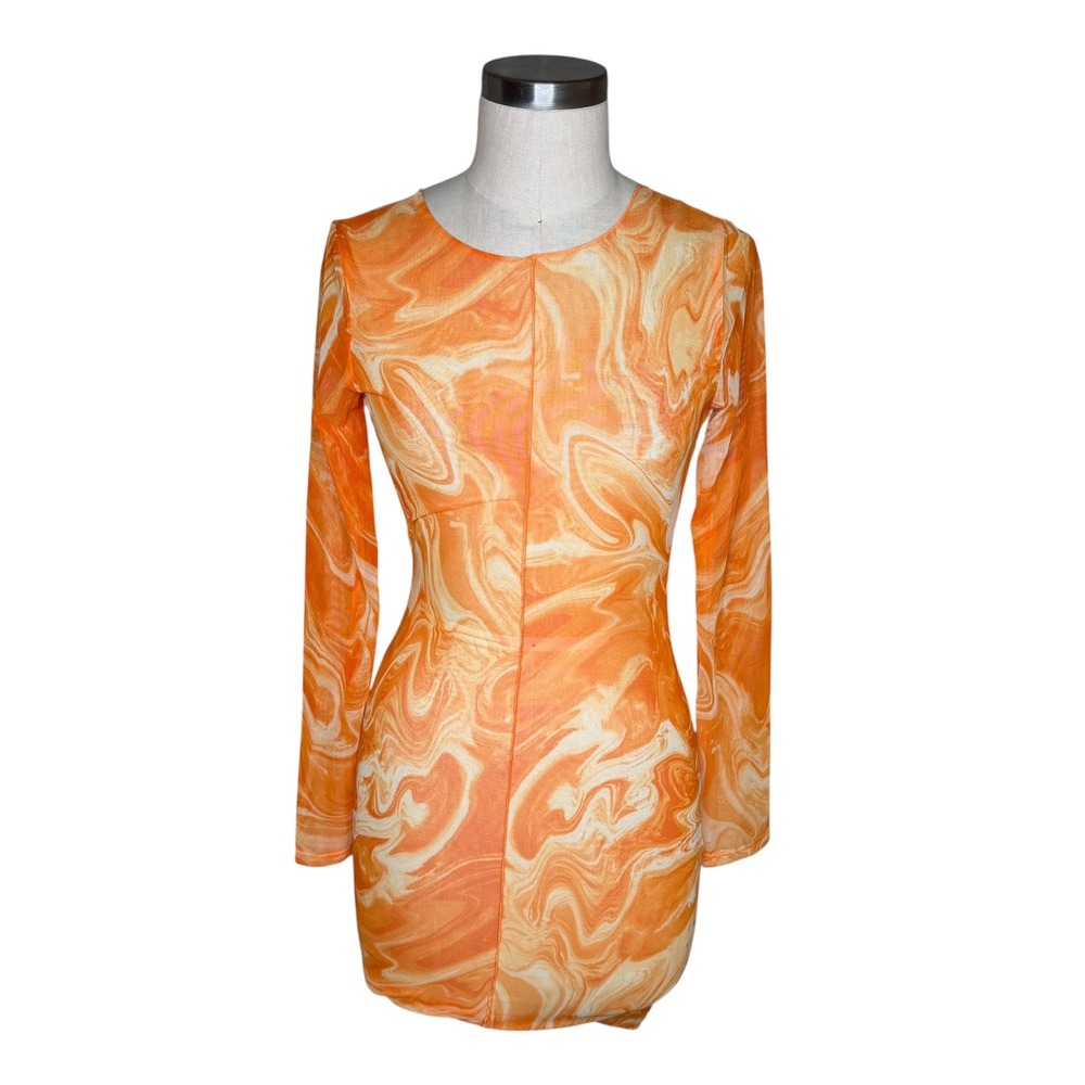 NAKED WARDROBE Back On The Low Swim Coverup Dress Orange Marble Women's Large